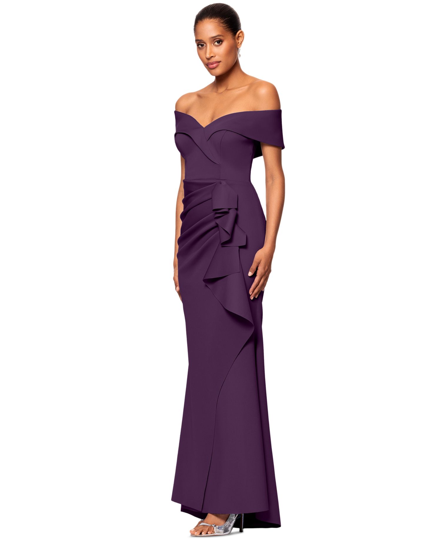Women's Scuba Off-The-Shoulder Gown