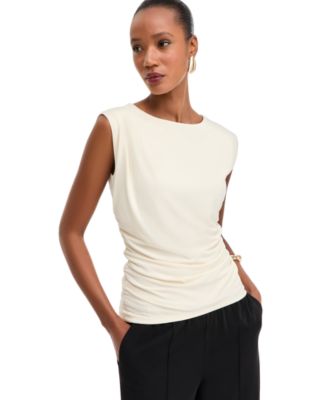 Women's Sleeveless Ruched Boatneck Knit Top