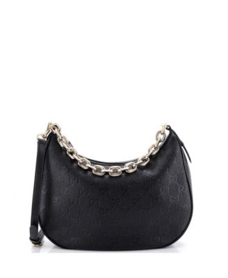Large Emblem Half Moon Shoulder Bag GG Embossed Leather