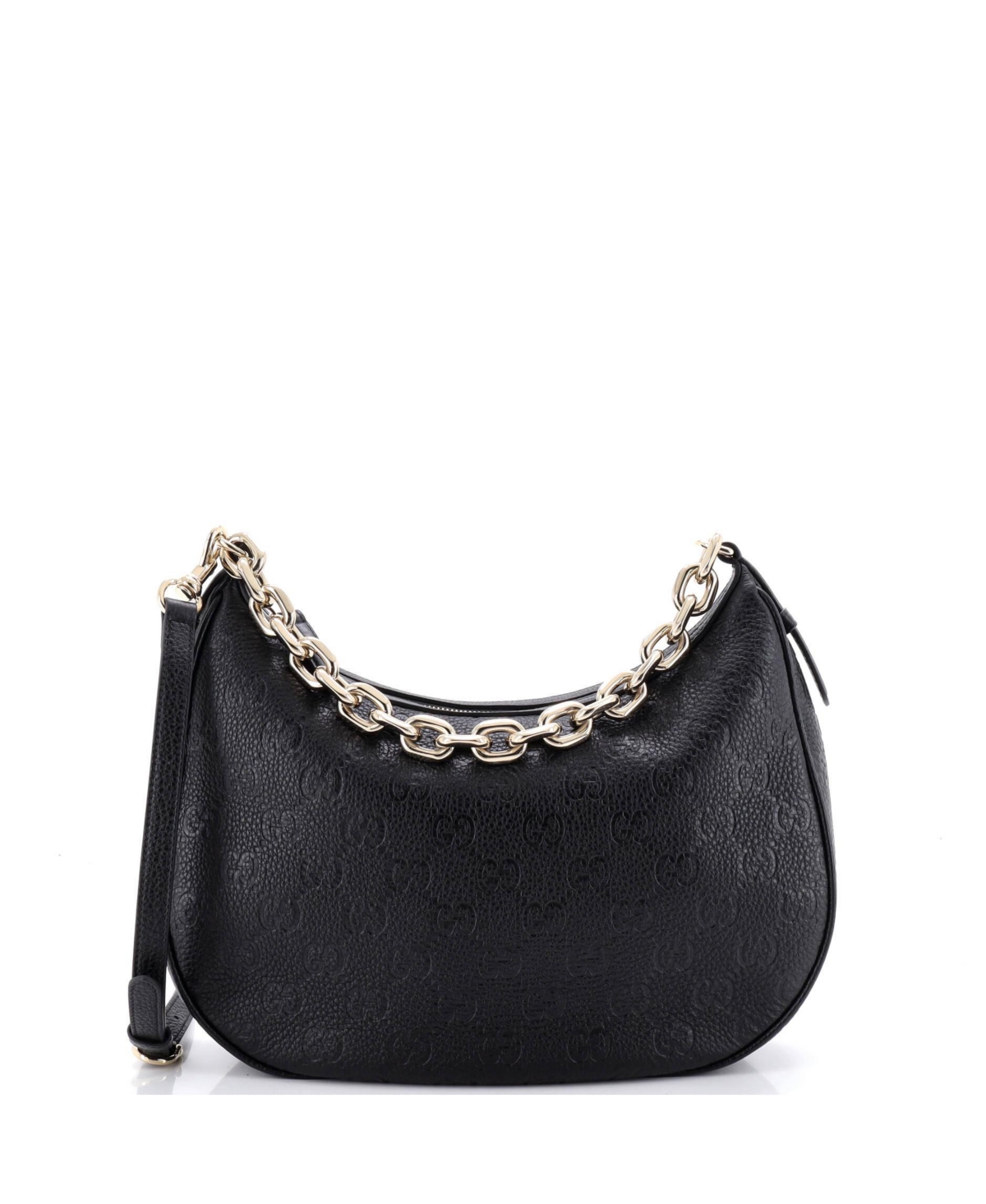 Pre-Owned Gucci Large Emblem Half Moon Shoulder Bag Gg Embossed Leather - Black