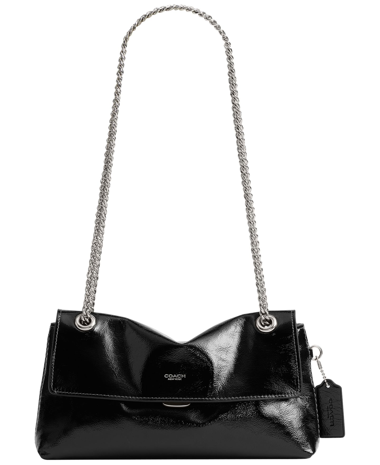 Женская сумка Coach Chelsea 26 из глазированной кожи на цепочке, на плечо, цвет: Чёрный / Серебряный — фото 1