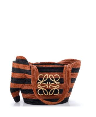 Small Elephant Basket Tote Striped Raffia