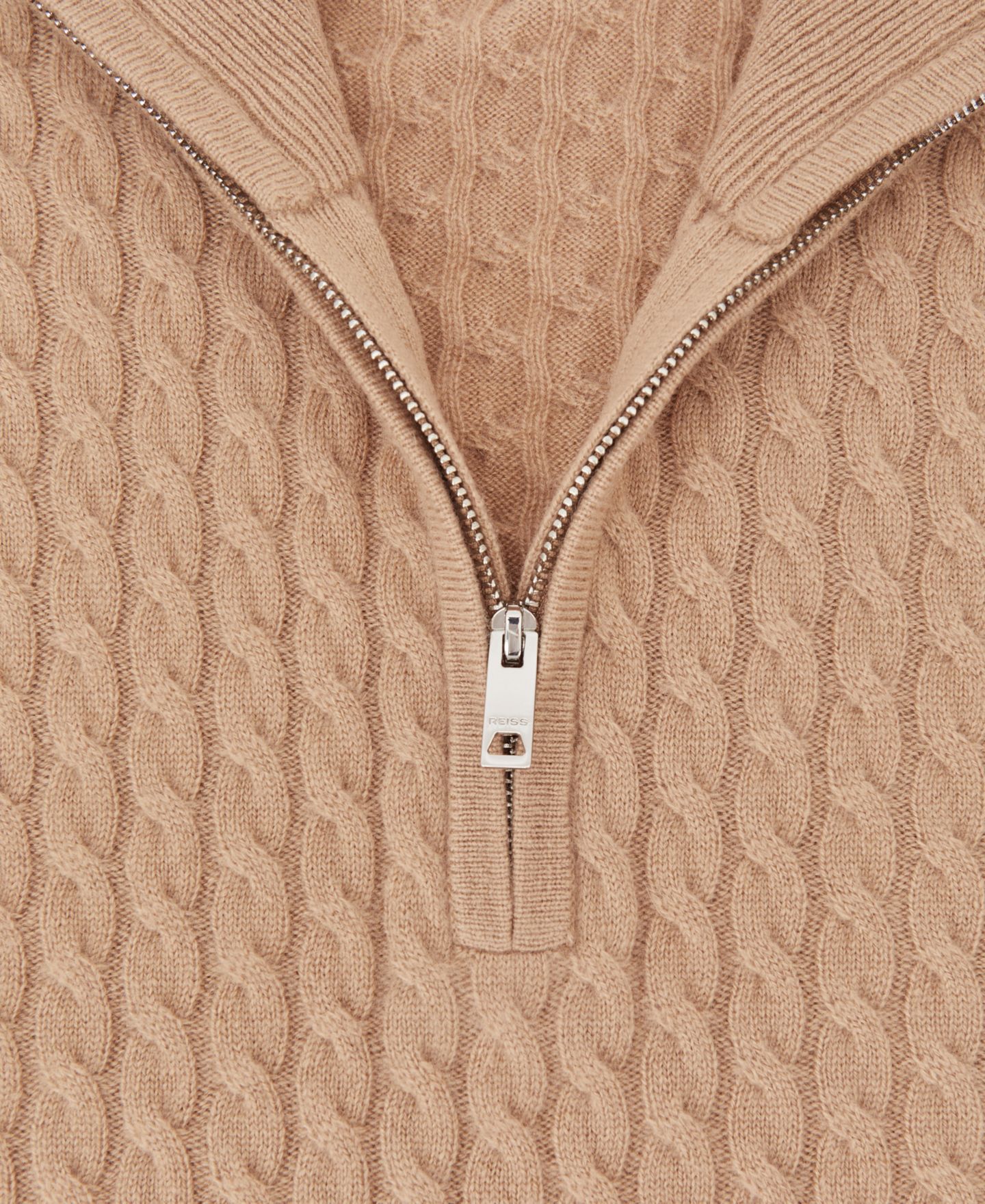 Мужской свитер REISS Richmond Half-Zip Cable-Knit Cashmere, цвет: Верблюжий коричневый — фото 3