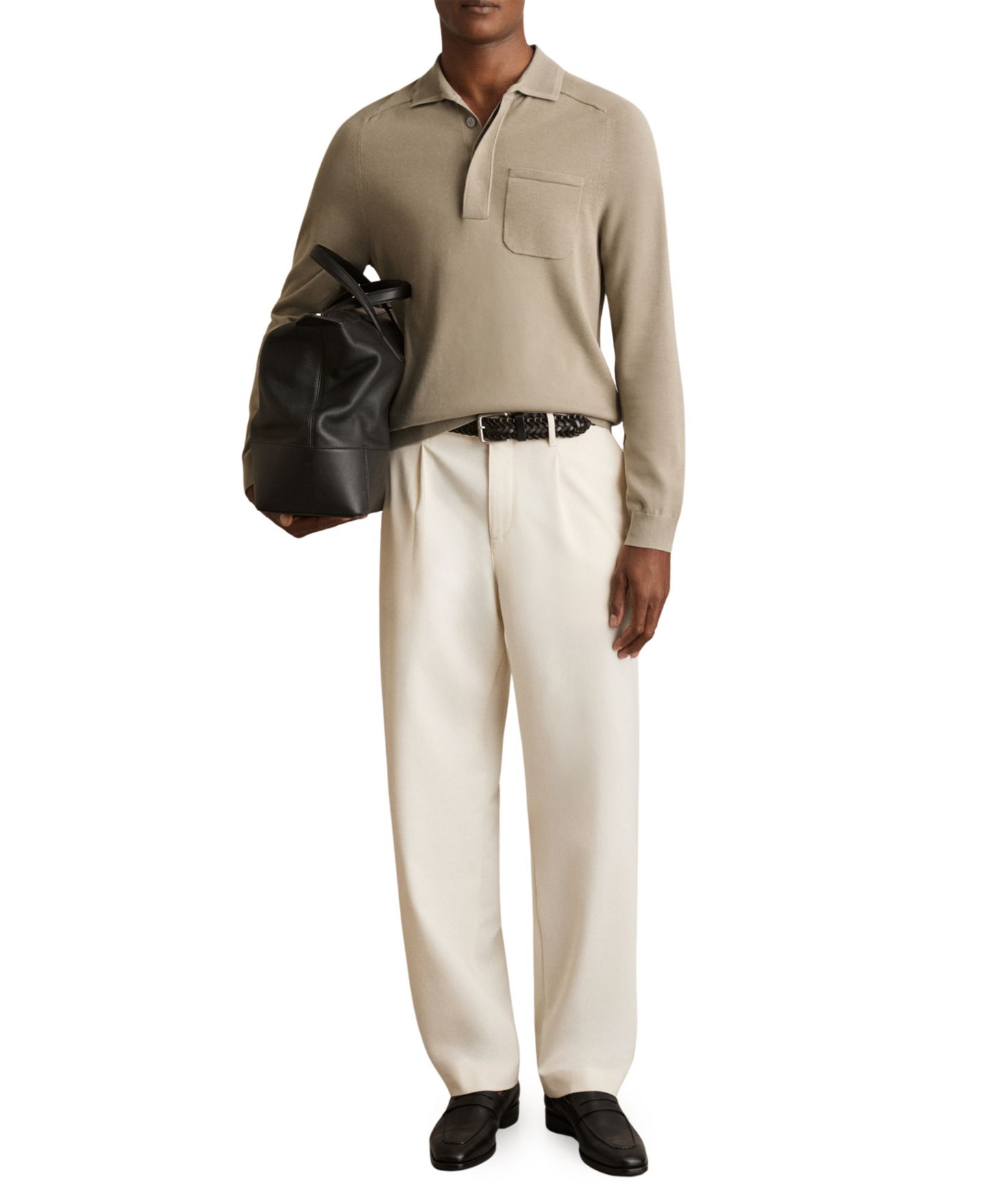 Мужское поло REISS Clinton Slim-Fit Concealed-Placket Polo, цвет: Светлый шалфейный зелёный — фото 3