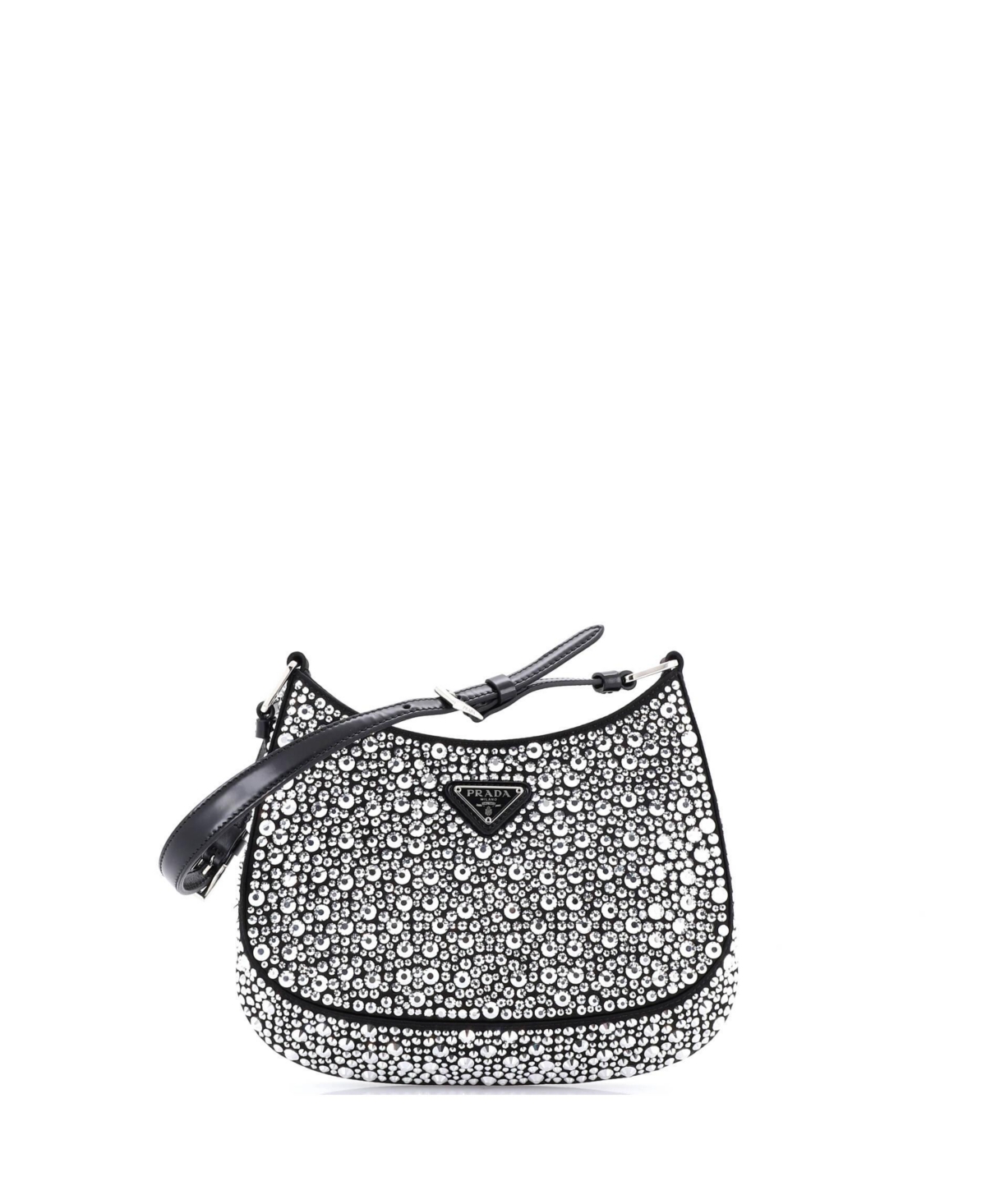 Pre-Owned Prada Small Cleo Shoulder Bag Crystal Embellished Satin - Black