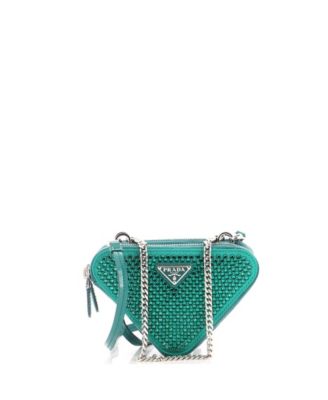Mini Triangle Double Pouch Crossbody Crystal Embellished Satin