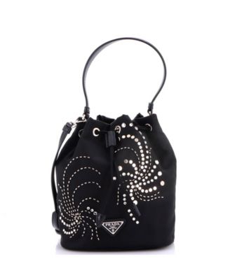 Mini Top Handle Bucket Bag Bead Embellished Re-Nylon