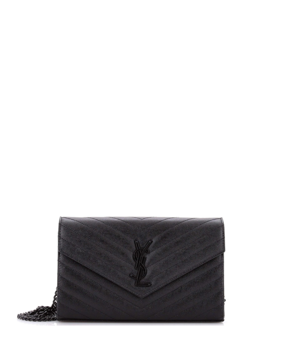 Pre-Owned Saint Laurent Medium Classic Monogram Wallet on Chain Matelasse Chevron Leather - Black