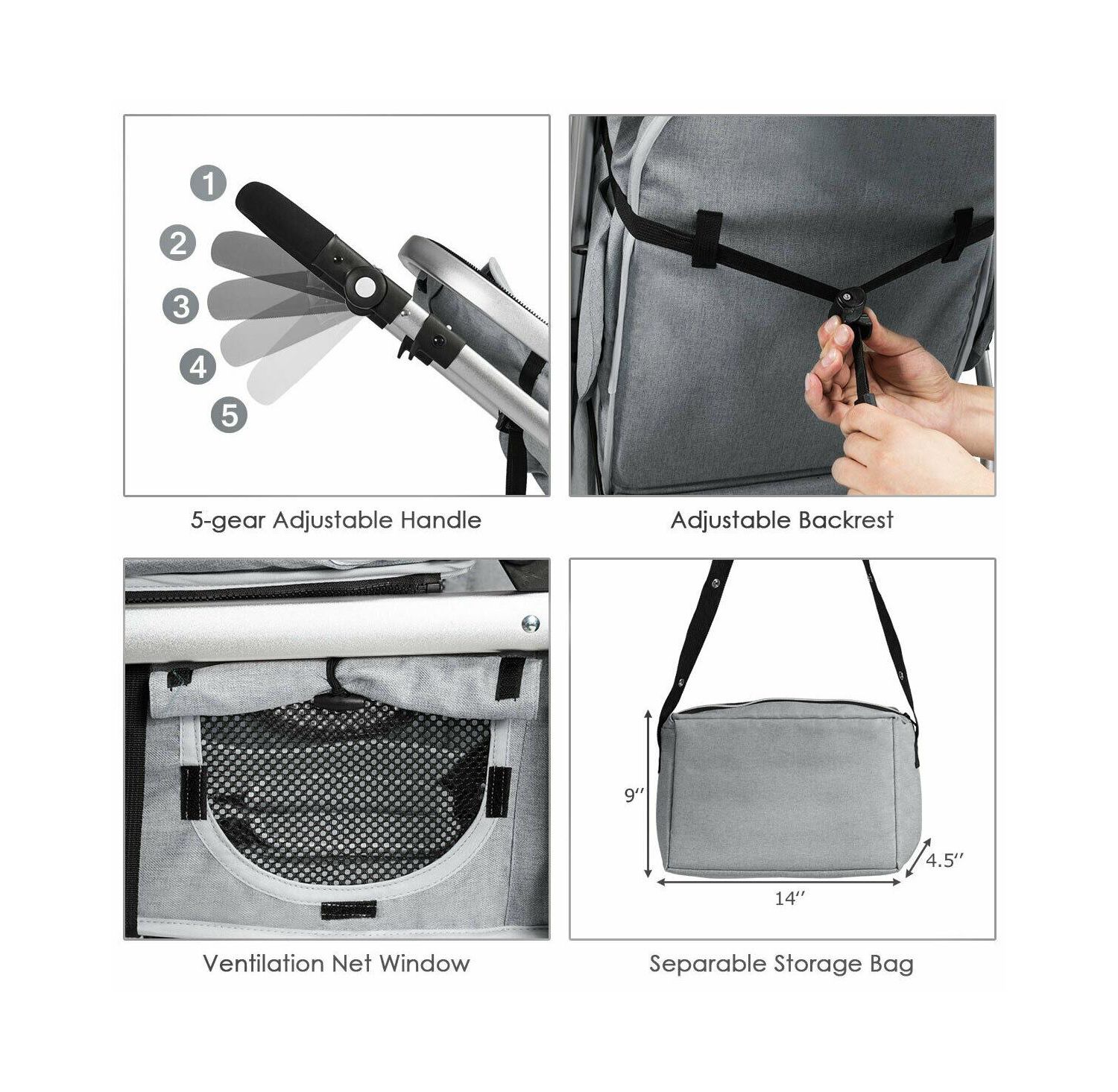 Folding Aluminum Infant Bassinet Reversible Baby Stroller