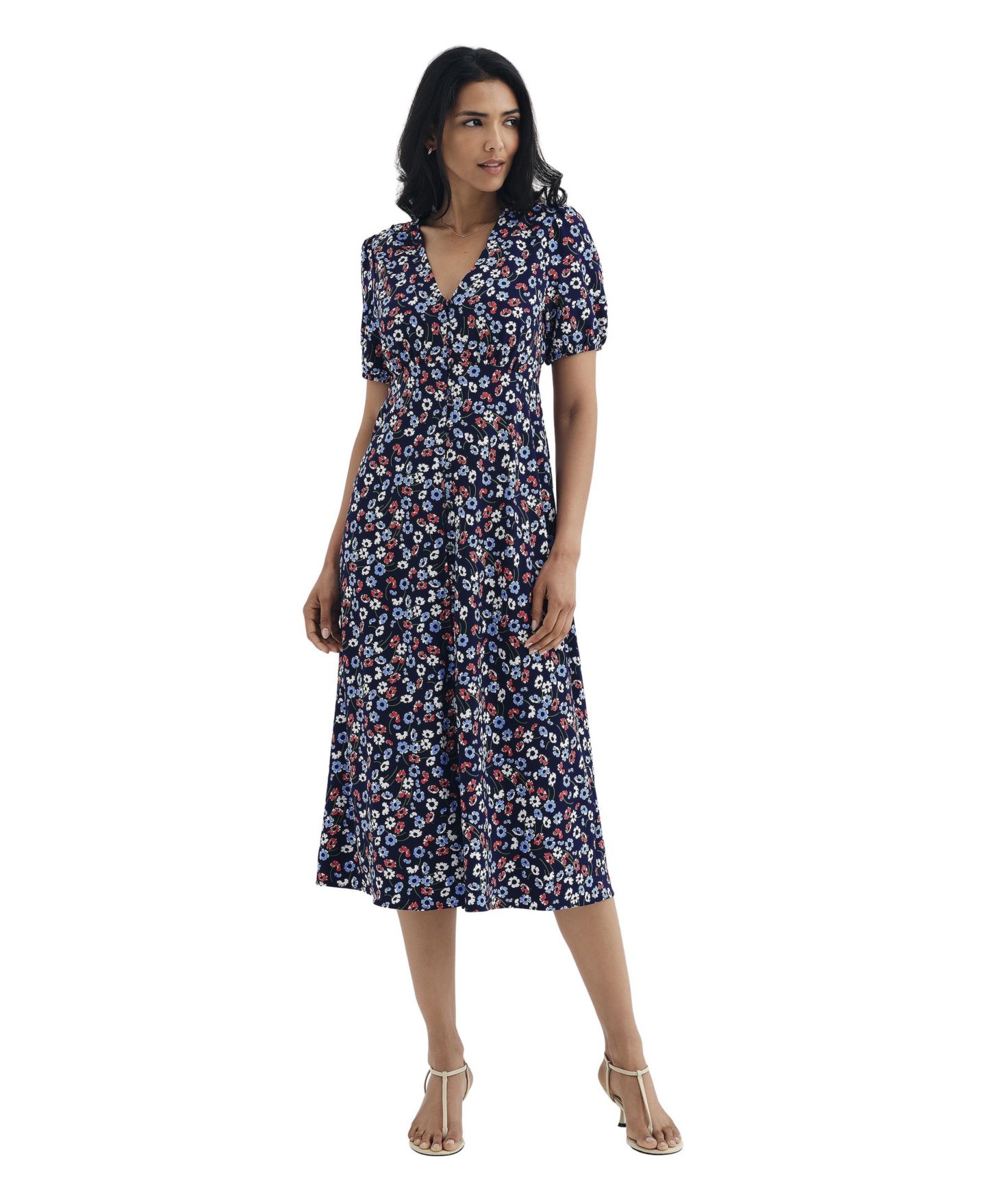 Женское платье Finery London Robyn Floral-Print A-Line Empire-Waist Midi, цвет: Тёмно-синий — фото 1