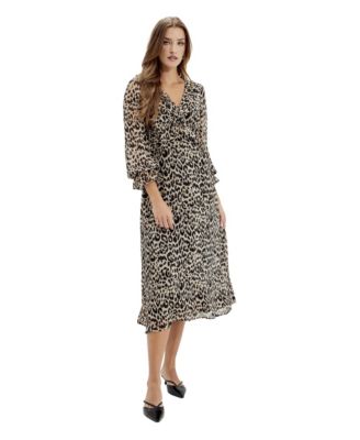 Women's Veronica Empire-Waist Animal-Print V-Neck Midi Dress