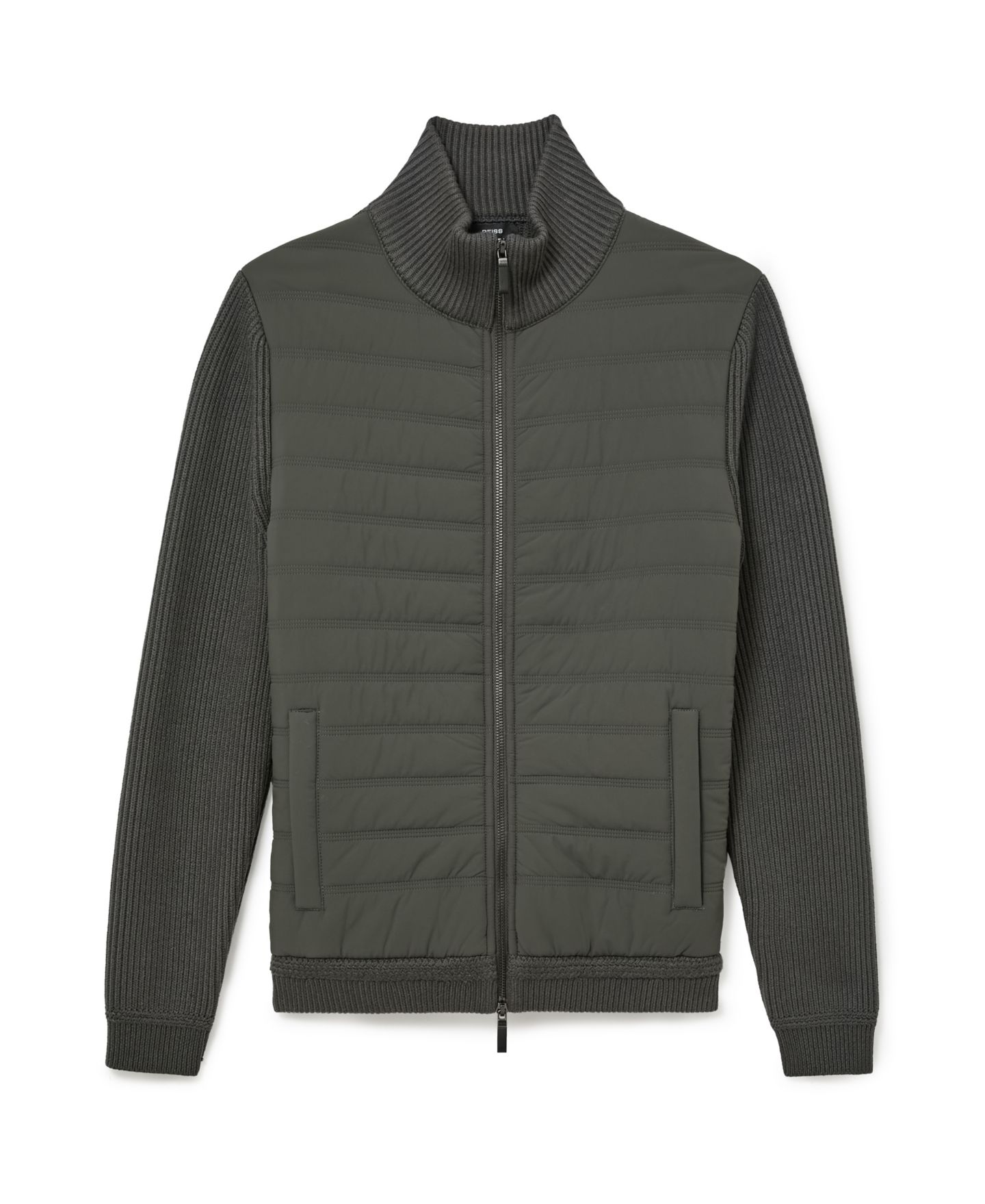 Мужская куртка REISS Townsend Quilted Rib-Knit Funnel-Neck, цвет: Армейский зелёный — фото 2