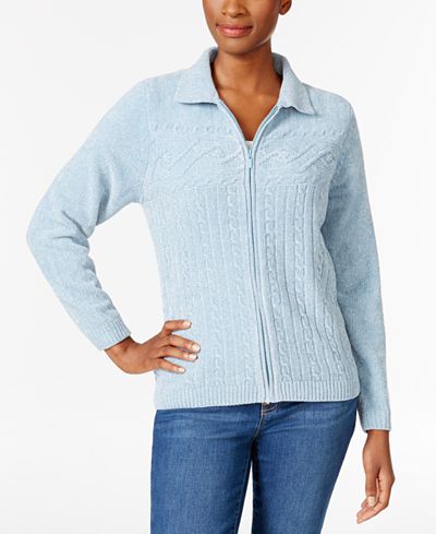 Alfred Dunner Northern Lights Cable-Knit Zippered Cardigan