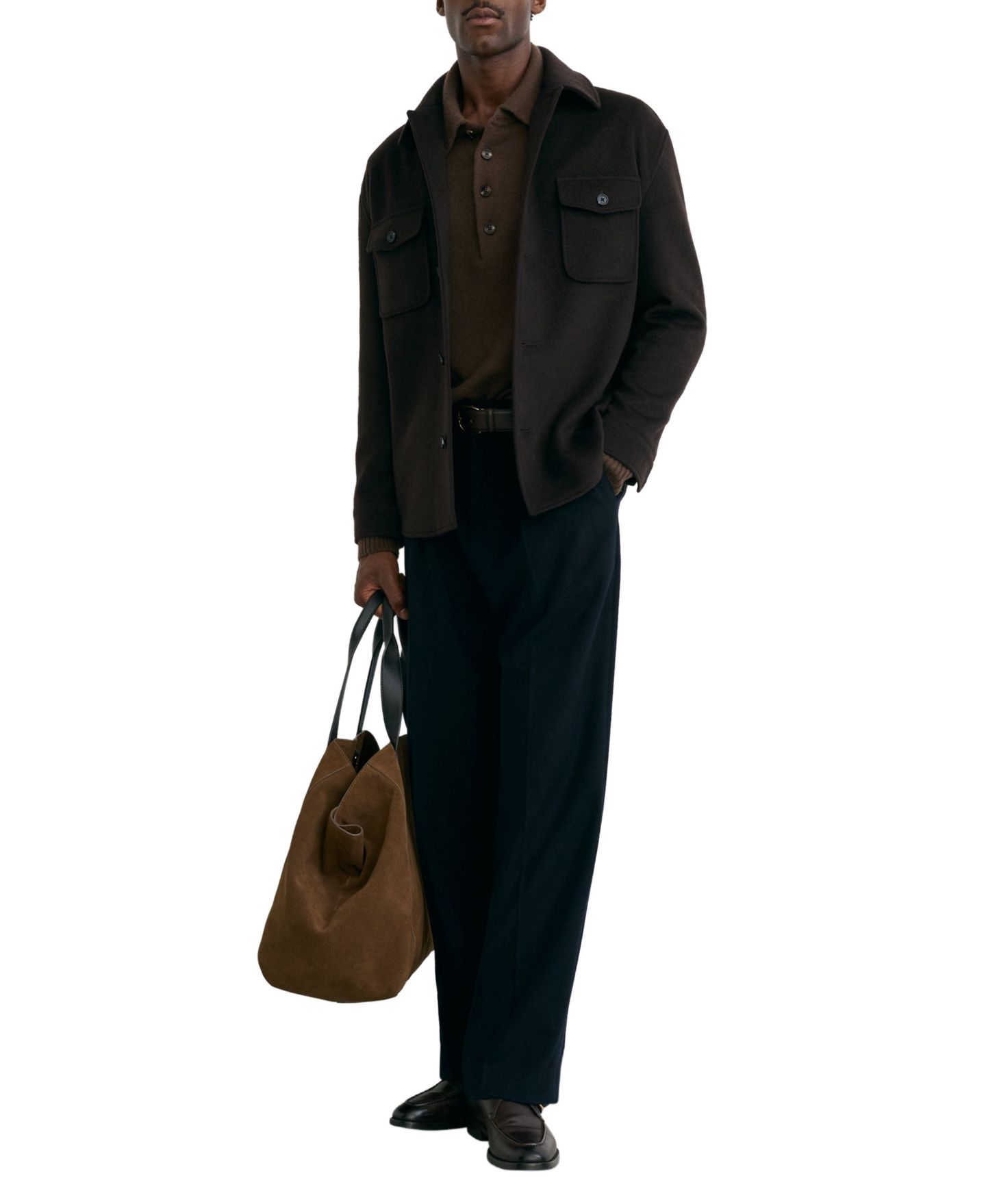 Мужская рубашка REISS Liam Wool-Blend Twin Flap Pockets Overshirt, цвет: Тёмный коричневый — фото 3
