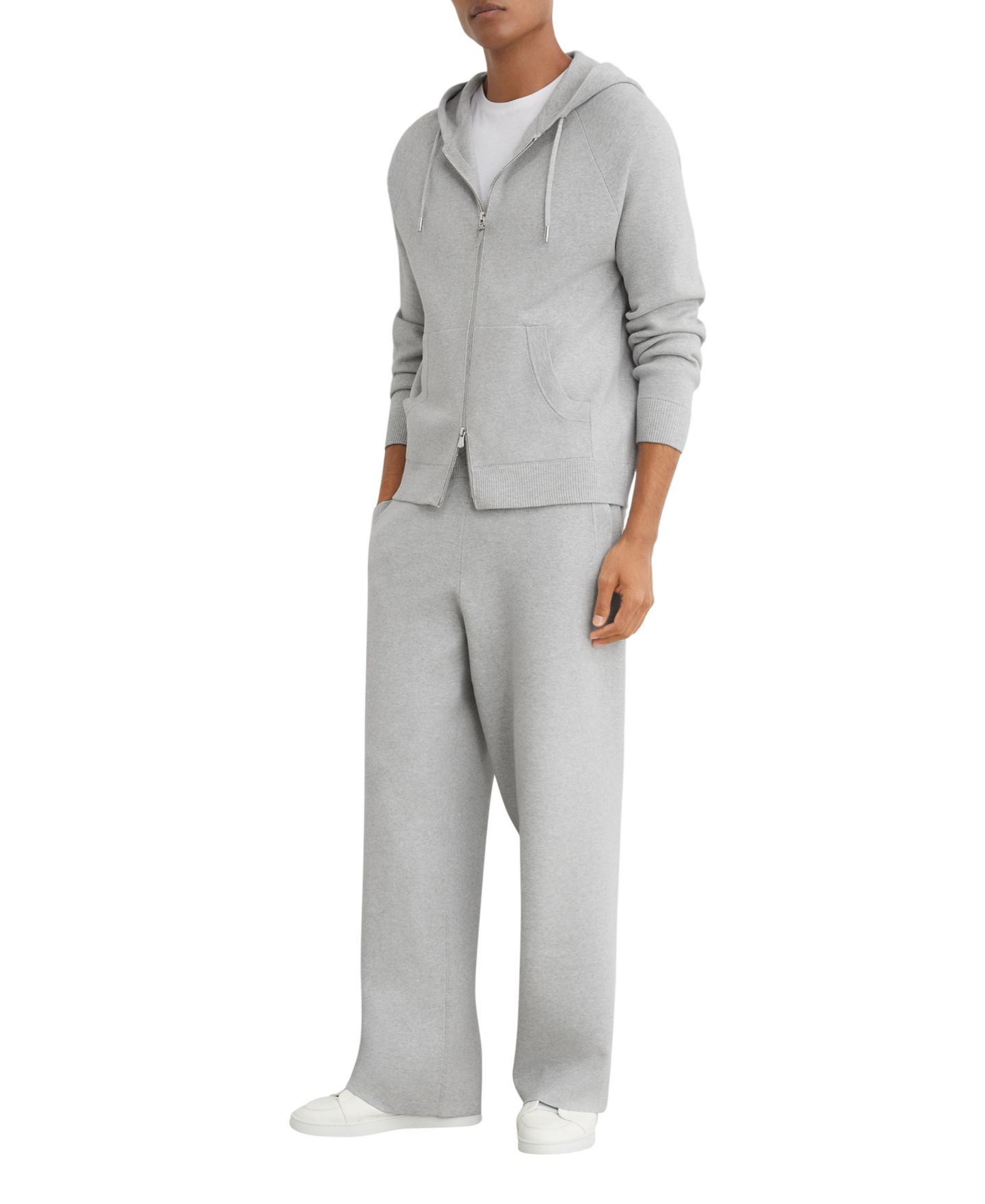 Мужское худи REISS Manchester R-Flex Full-Zip Milano Knit, цвет: Мягкий серый — фото 3