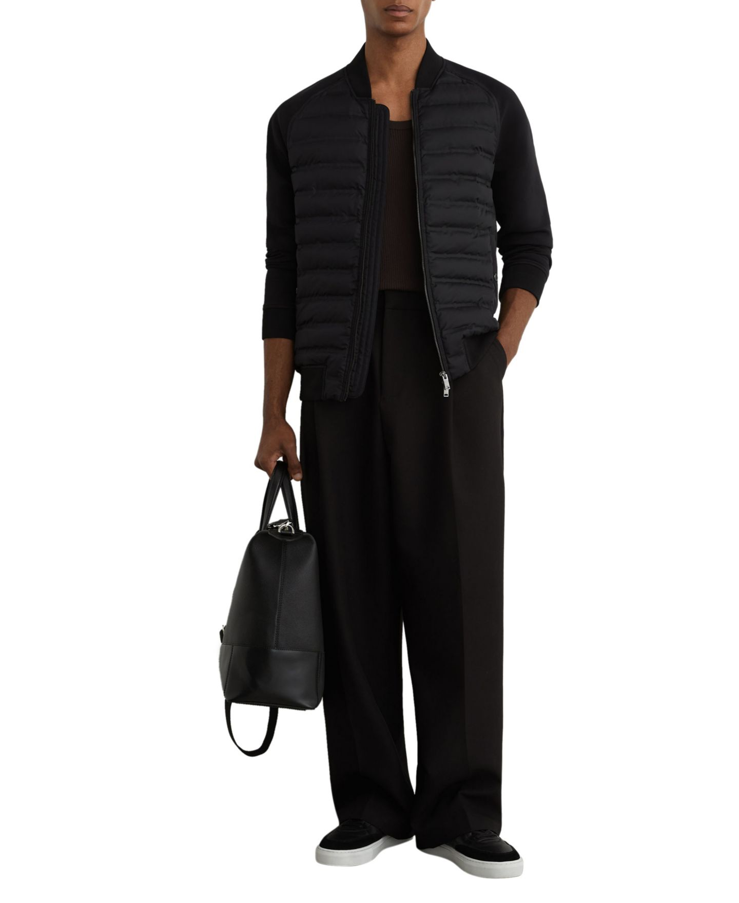 Мужская куртка REISS Rami Quilted-Hybrid Bomber, цвет: Чёрный — фото 3