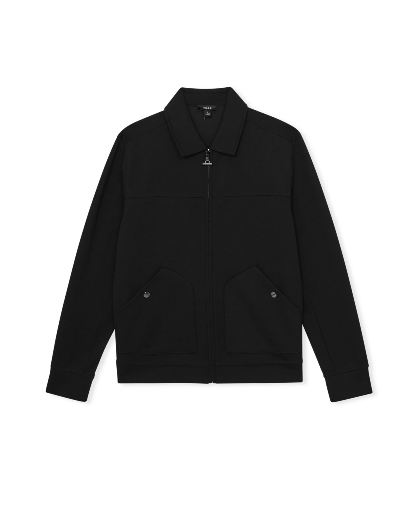 Мужская рубашка REISS Newland Premium Interlock Zip-Through Overshirt, цвет: Чёрный — фото 2