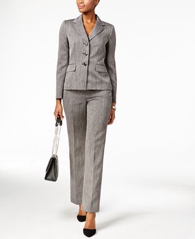 Le Suit Three-Button Melange Pantsuit