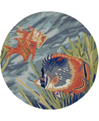 Ravella 2255 Tropical Fish Blue 5' Indoor/Outdoor Round Area Rug