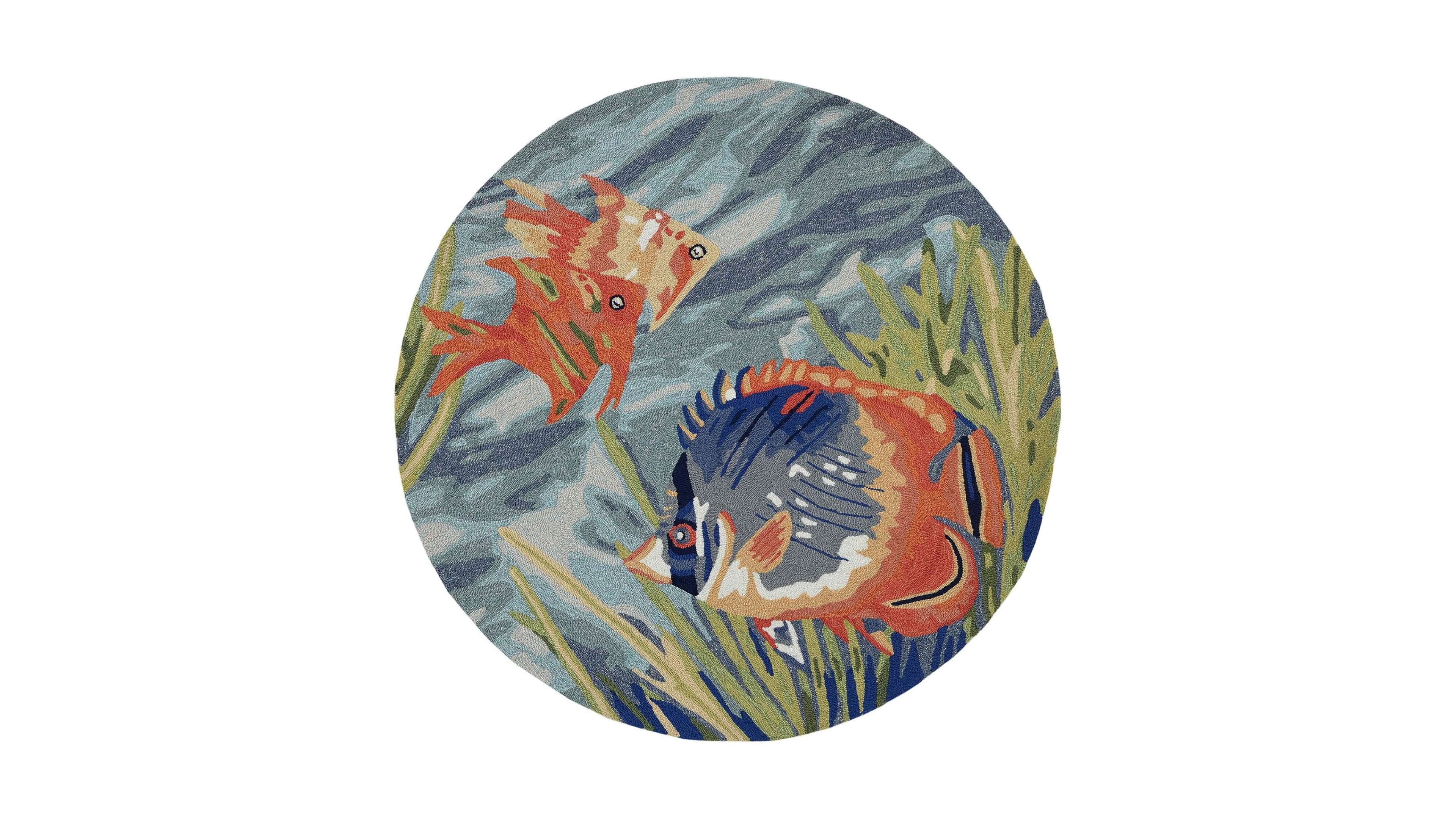 Liora Manne' Ravella 2255 Tropical Fish Blue 5' Indoor/Outdoor Round Area Rug