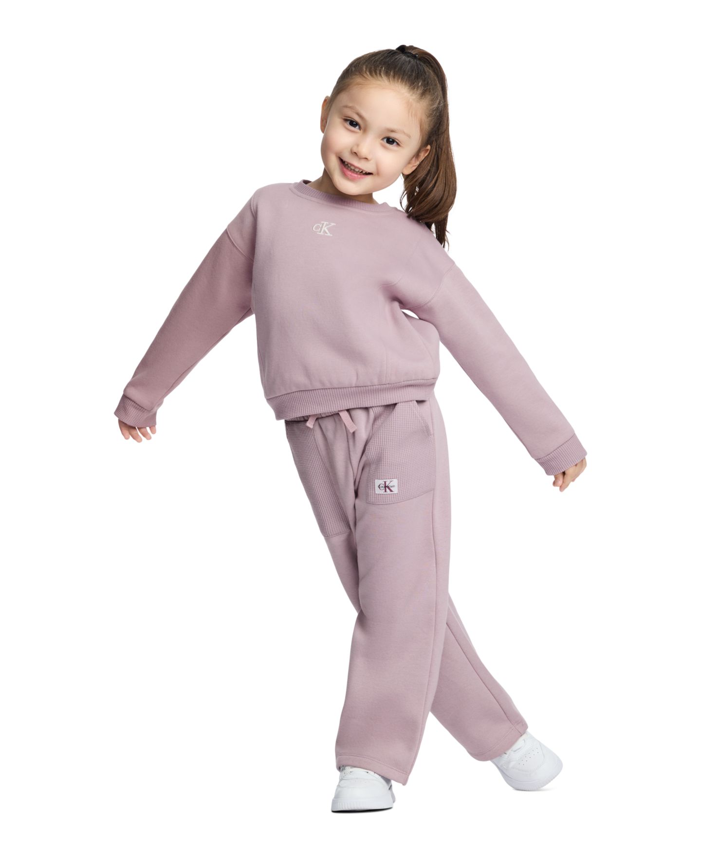 Calvin Klein Toddler and Girls' 2T-6X Long-Sleeve Sweatshirt and Wide-Leg Pants, 2-Piece Set, цвет: Nirvana — фото 2