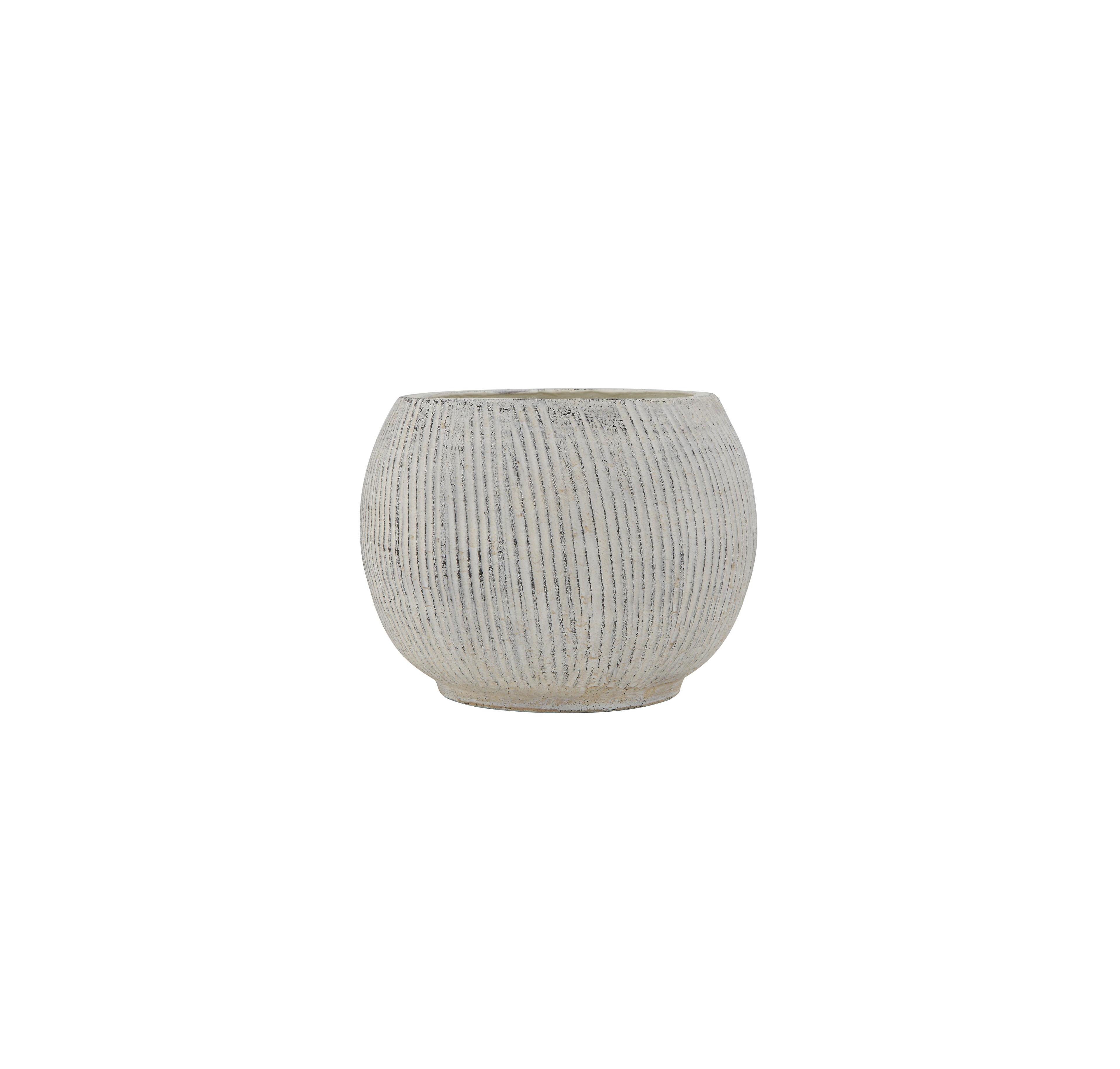 Storied Home Distressed Cream Terracotta Planter with Fluted Texture
