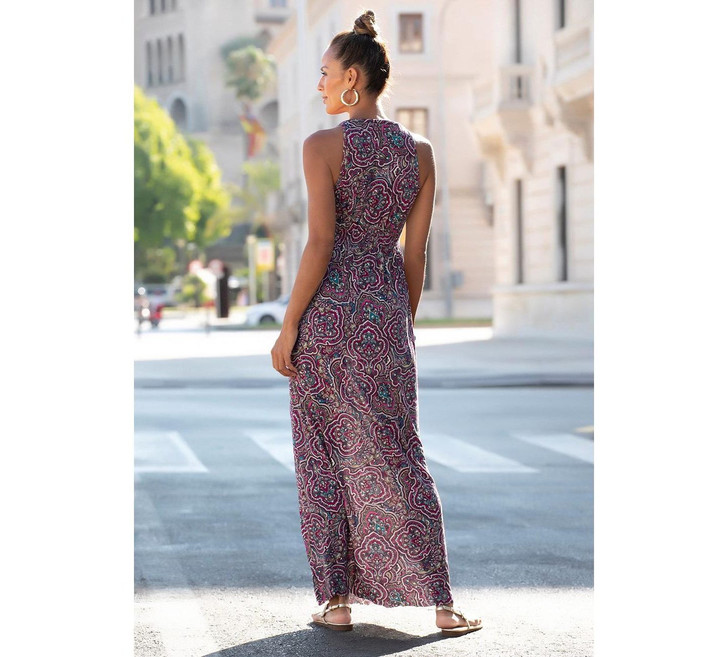 Женское платье Lascana Printed Empire-Waist Sleeveless Maxi, цвет: Ягодный разноцветный — фото 4