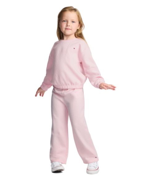 Tommy Hilfiger Toddler and Little Girls' 2T-6X Cable-Knit Long-Sleeve Crewneck Top and Wide-Leg Pants, 2-Piece Set, цвет: Розовый