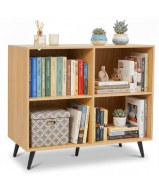 4-Cube Wooden Bookshelf with 5 Metal Legs, Anti-Toppling Devices, Bookcase