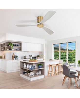 52-in Smart Golden Flush Mount 3-Blade Solid Wood Ceiling Fan (No Light) with Smart Speakers and Apps and Remote Control