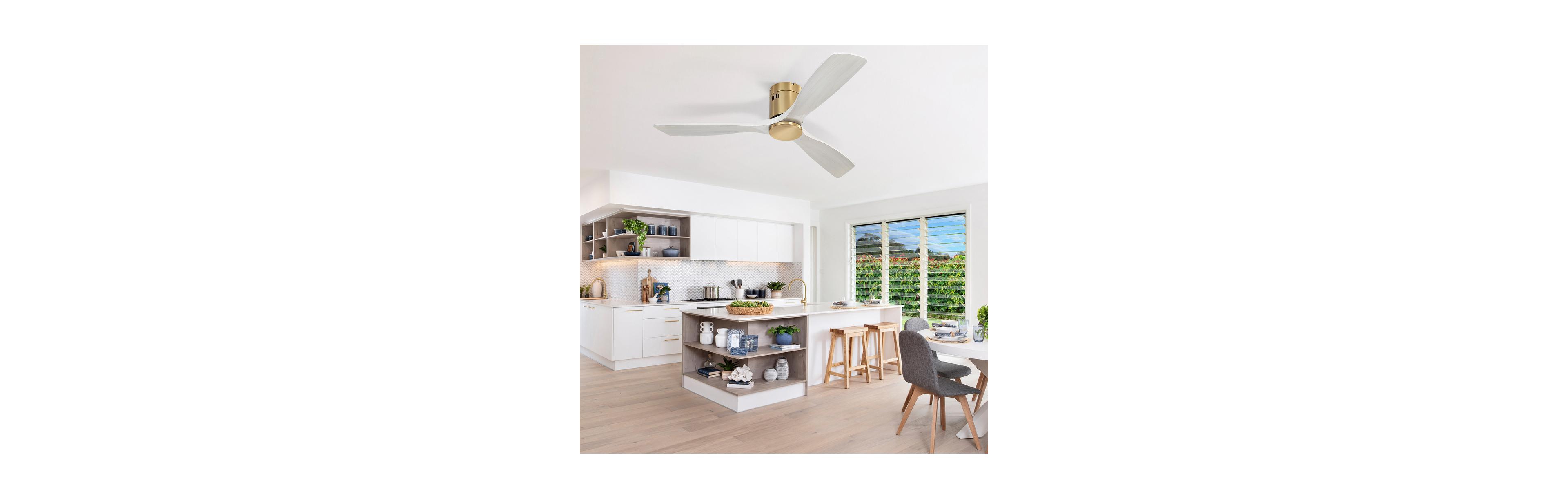 Sofucor 52-in Smart Golden Flush Mount 3-Blade Solid Wood Ceiling Fan (No Light) with Smart Speakers and Apps and Remote Control