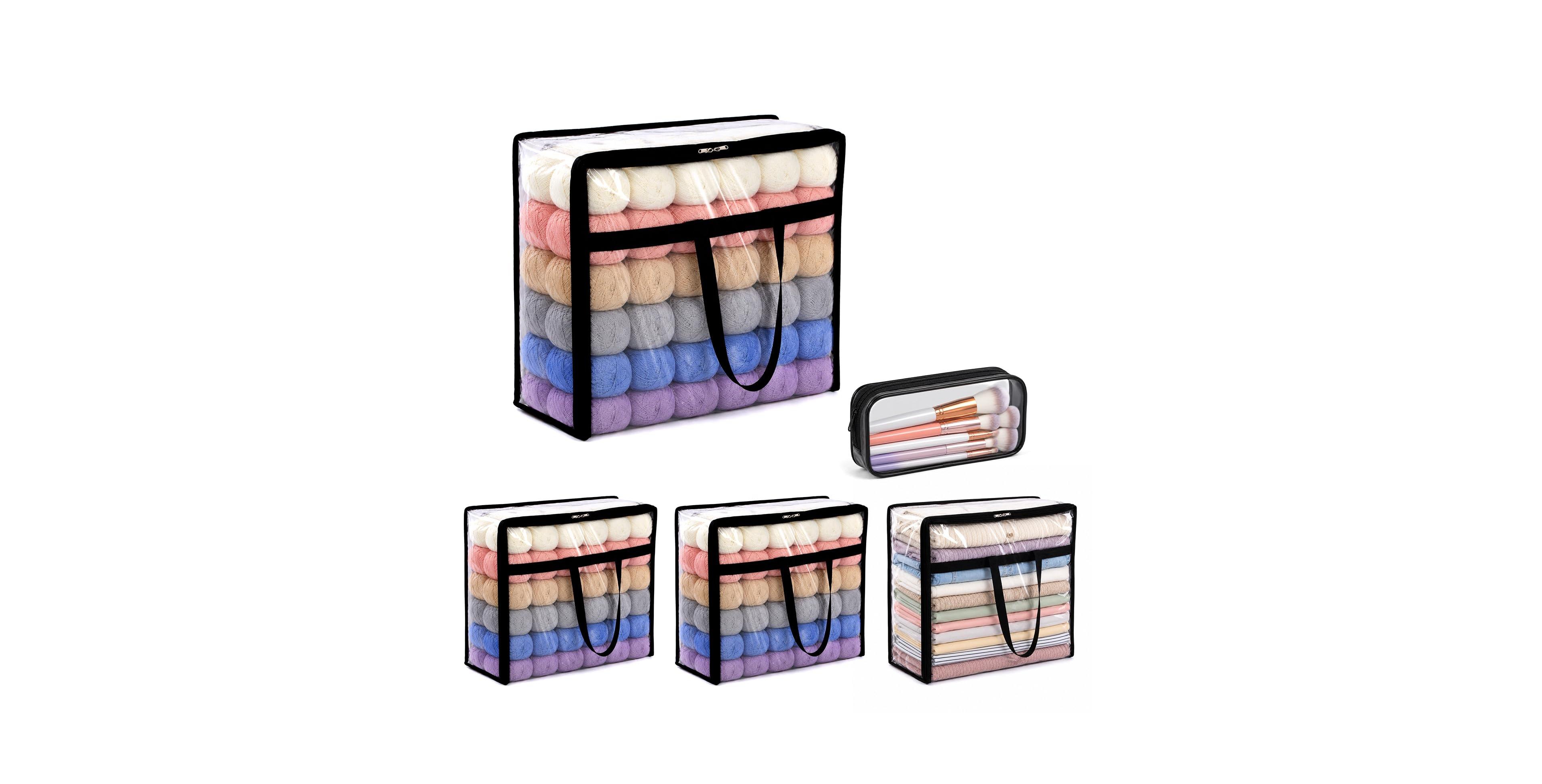 Aeelike 5 Pack Clear Yarn Storage Bags 4 Large Crochet Organizer with Accessory Pouch