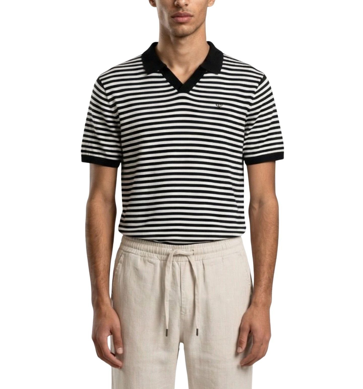 Мужское поло Walker & Hunt Milton Striped Short-Sleeve Polo, цвет: Чёрный / Кремовый — фото 1