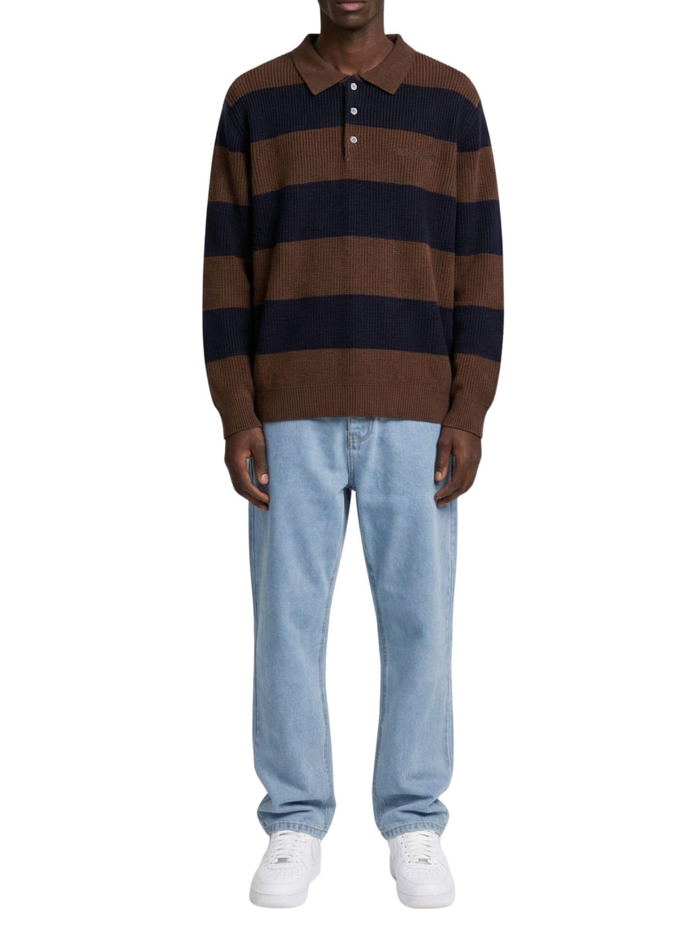 Мужской свитер-поло Walker & Hunt Lando оверсайз с длинным рукавом, цвет: Коричневый / Тёмно-синий — фото 2