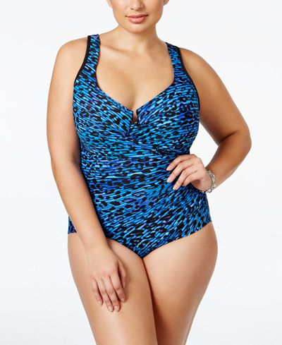Miraclesuit Plus Size Purrfection Printed One-Piece Tummy-Control Swimsuit