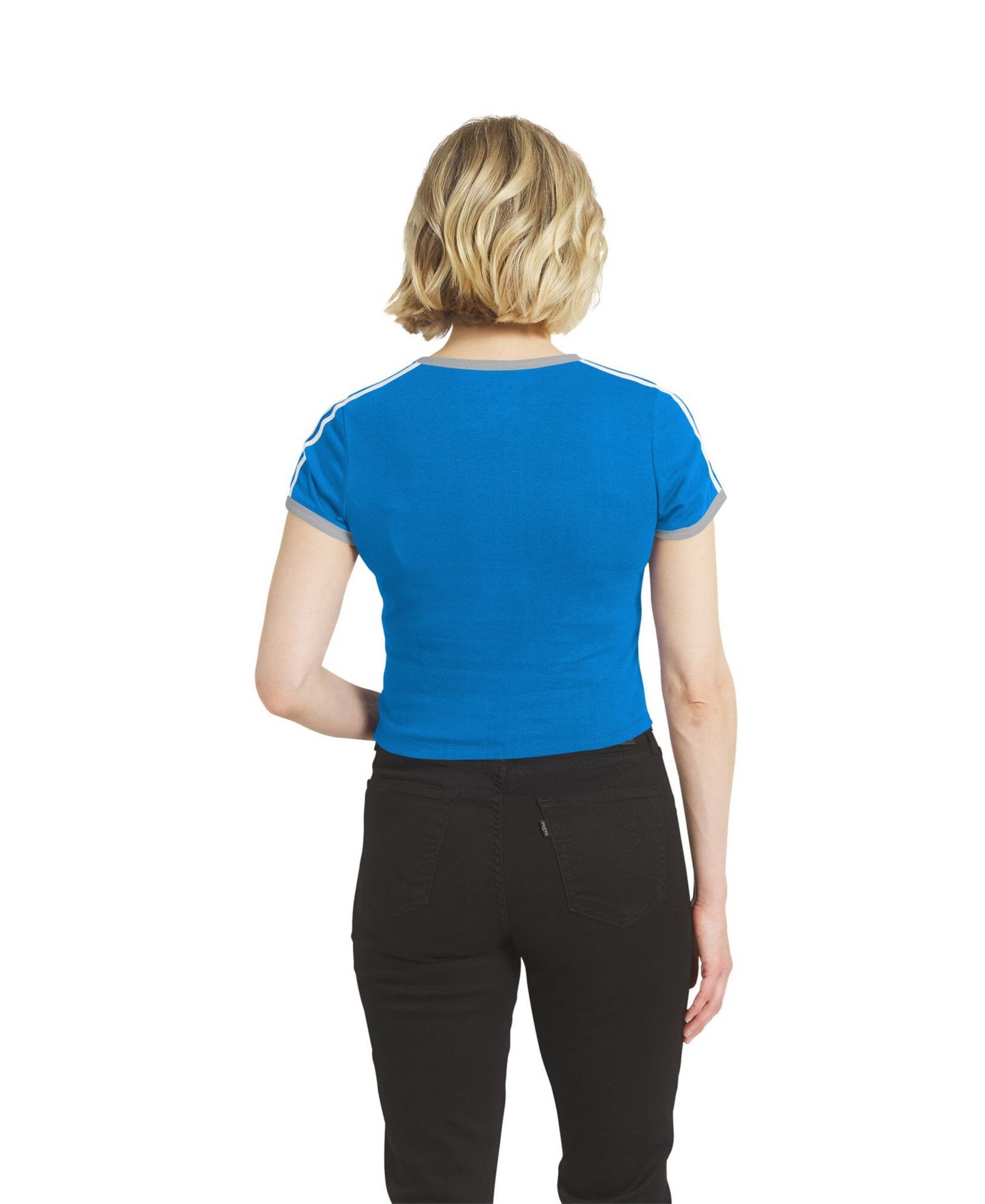 Женская футболка WEAR by Erin Andrews Blue Detroit Lions Cropped Ringer Baby T-Shirt — фото 2