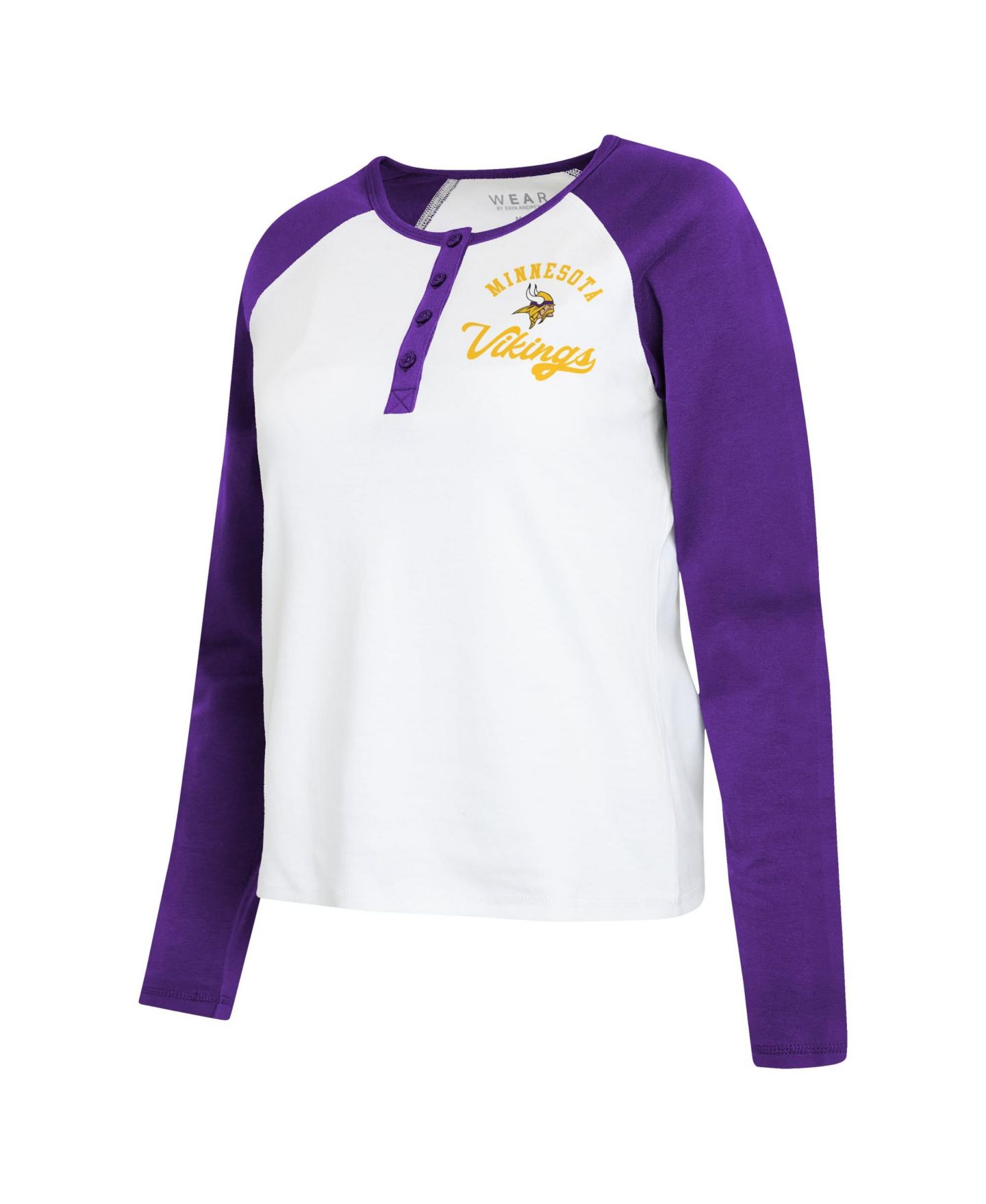 Женская футболка WEAR by Erin Andrews White/Purple Minnesota Vikings Henley Long Sleeve Raglan — фото 4
