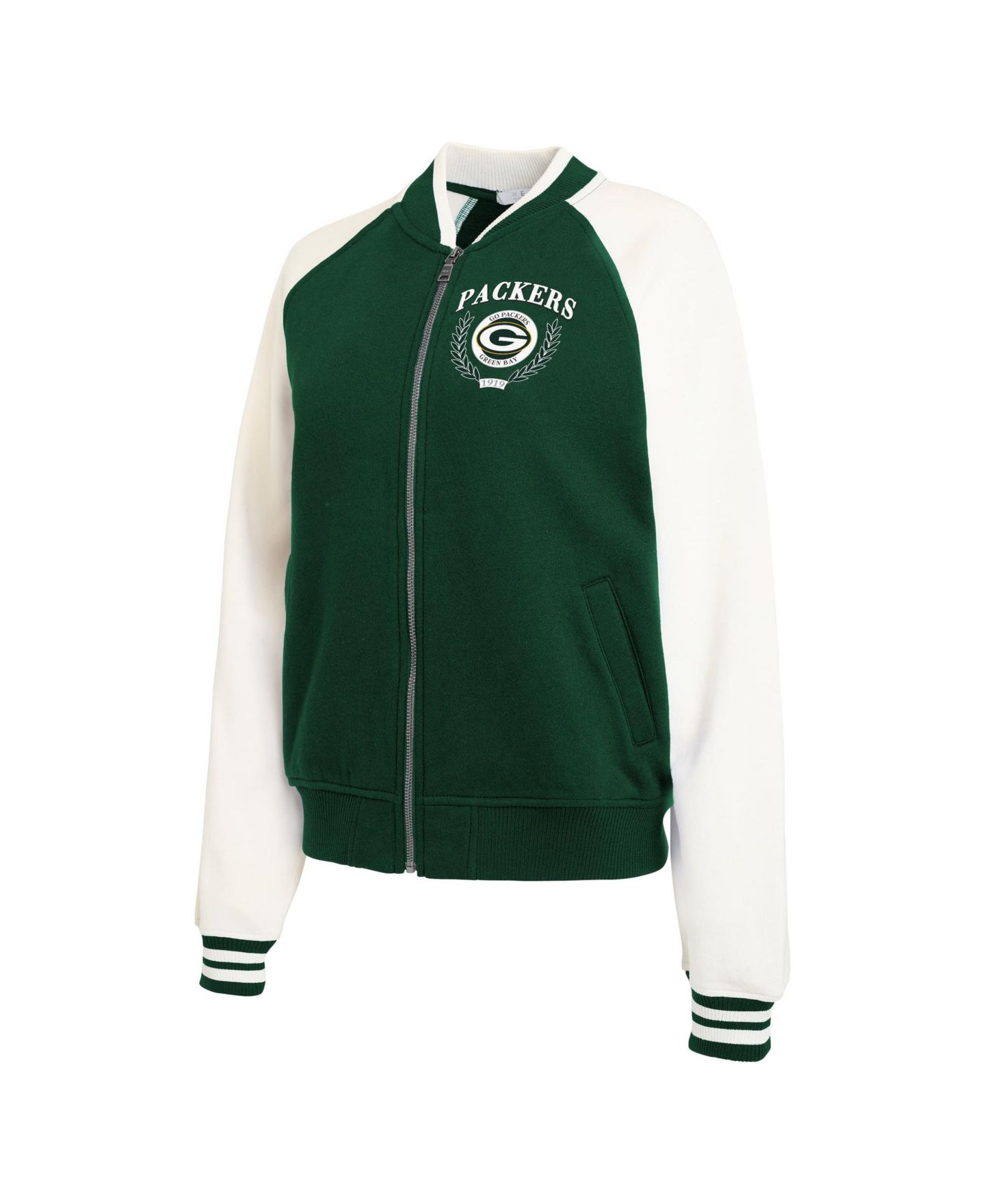 Женская куртка WEAR by Erin Andrews Green/White Green Bay Packers Throwback Plus Size Fleece Varsity Full-Zip — фото 3