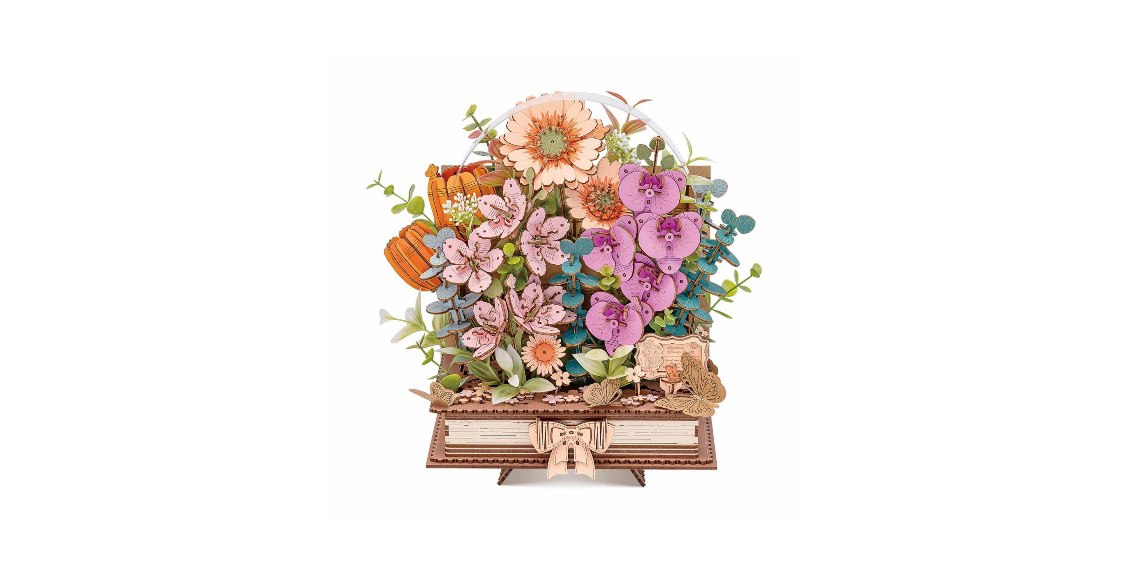 Robotime Floral Blooming Book 552-Piece Building Set, Ages 14+