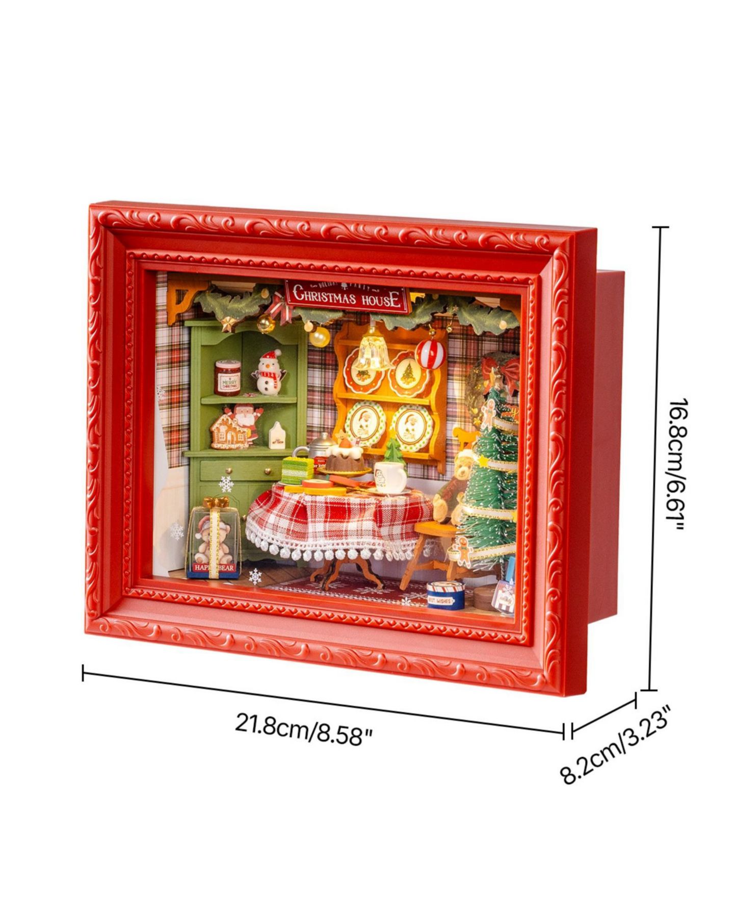Детские куклы Robotime Christmas Eve Party Wood Shadow Box Miniature House Kit with LED Lights and DIY Assembly, Ages 14+ — фото 4