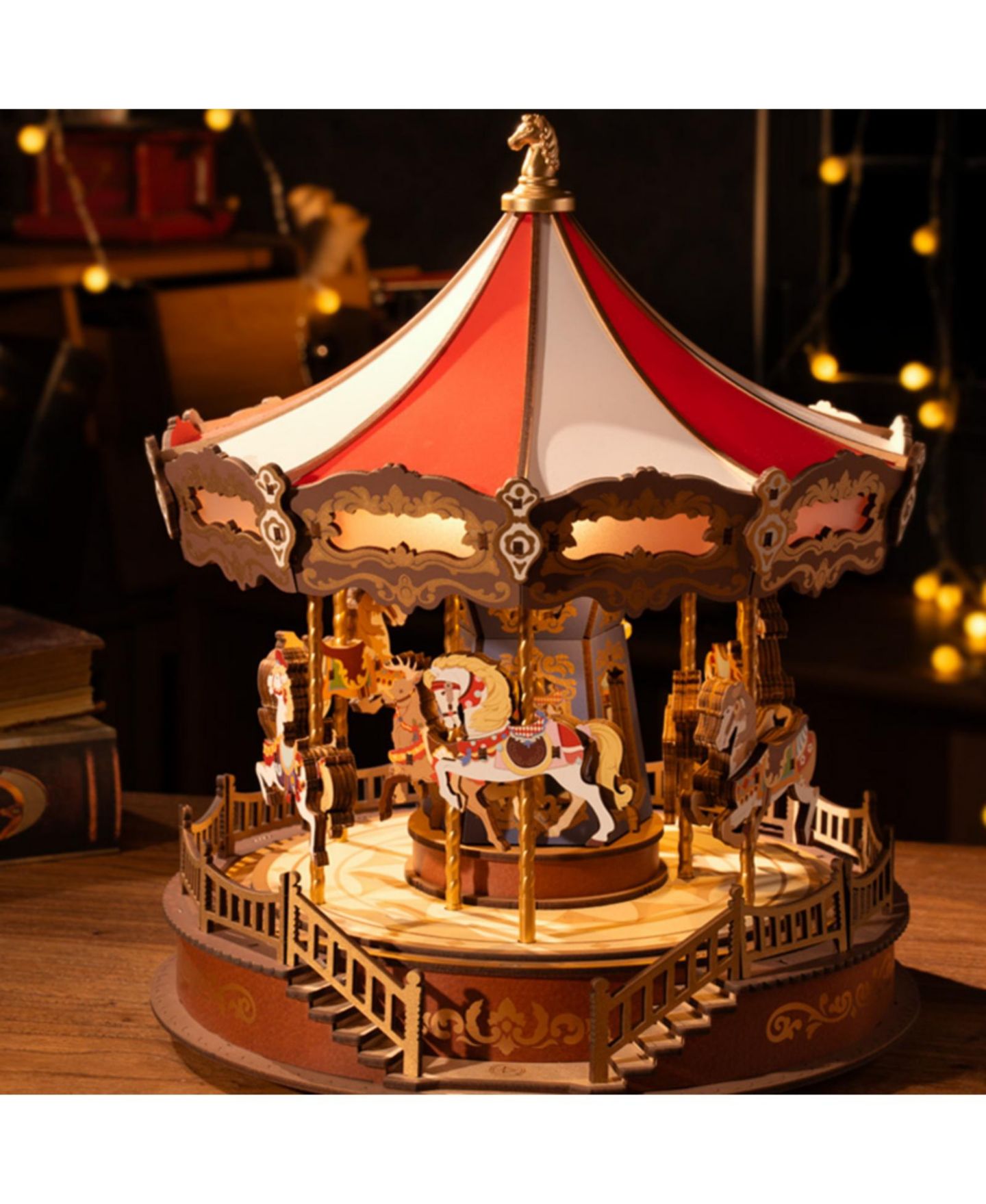 Детский конструктор Robotime Classic Carousel Music Box 3D Wooden Puzzle AMC01 265-Piece Building Set, Ages 14+ — фото 3