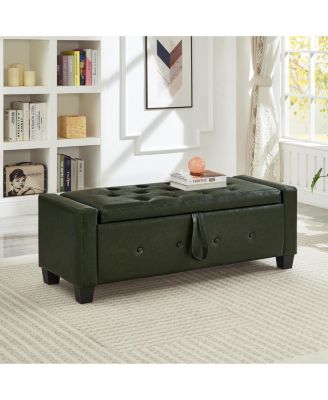 48 Inch PU Leather Storage Ottoman Bench, 300LBS Solid Wood Frame Multifunctional Entryway Shoe Bench
