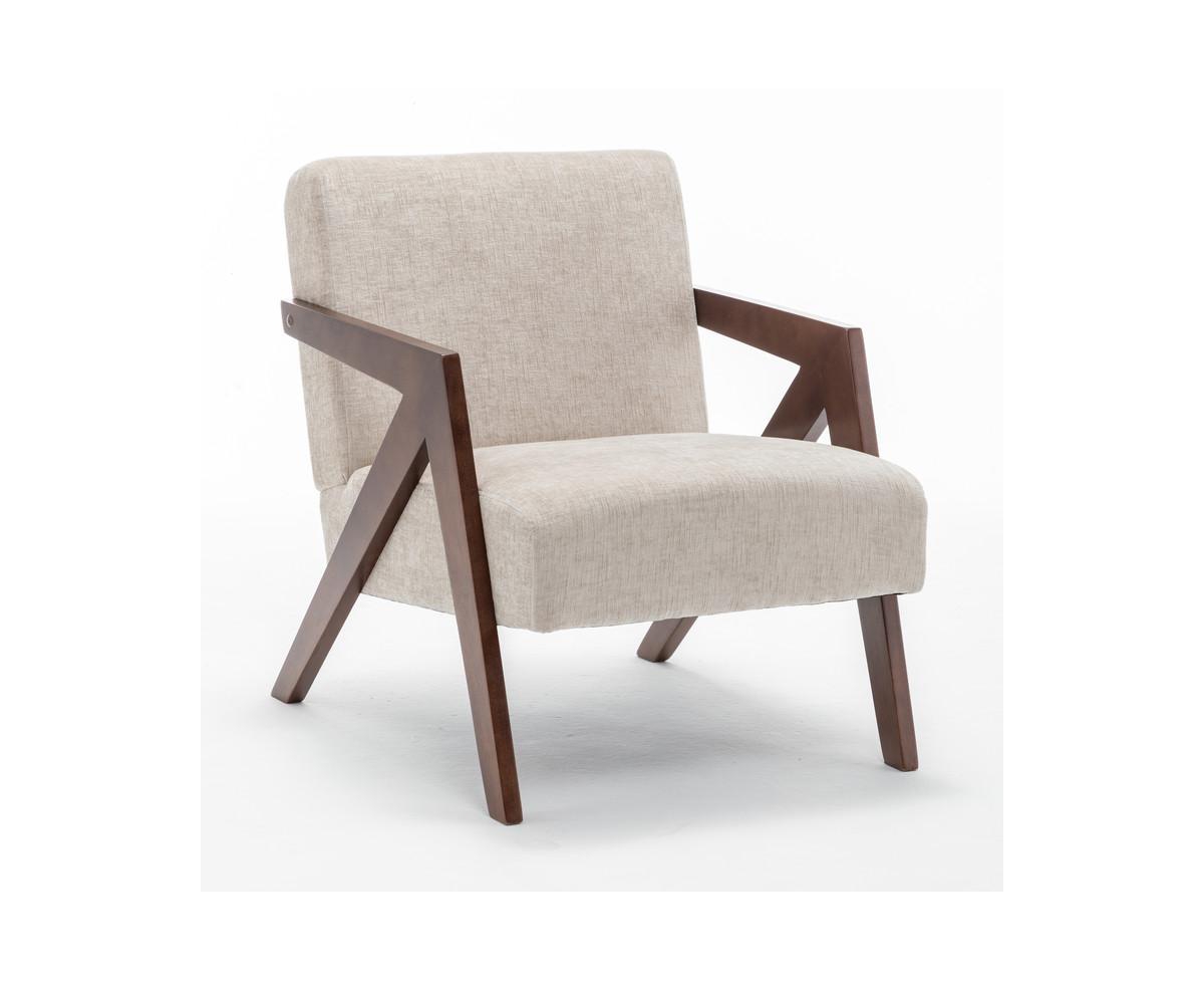 sumyeg Mid Century Modern Accent Chair with Wood Frame and Soft Linen Fabric - Greige