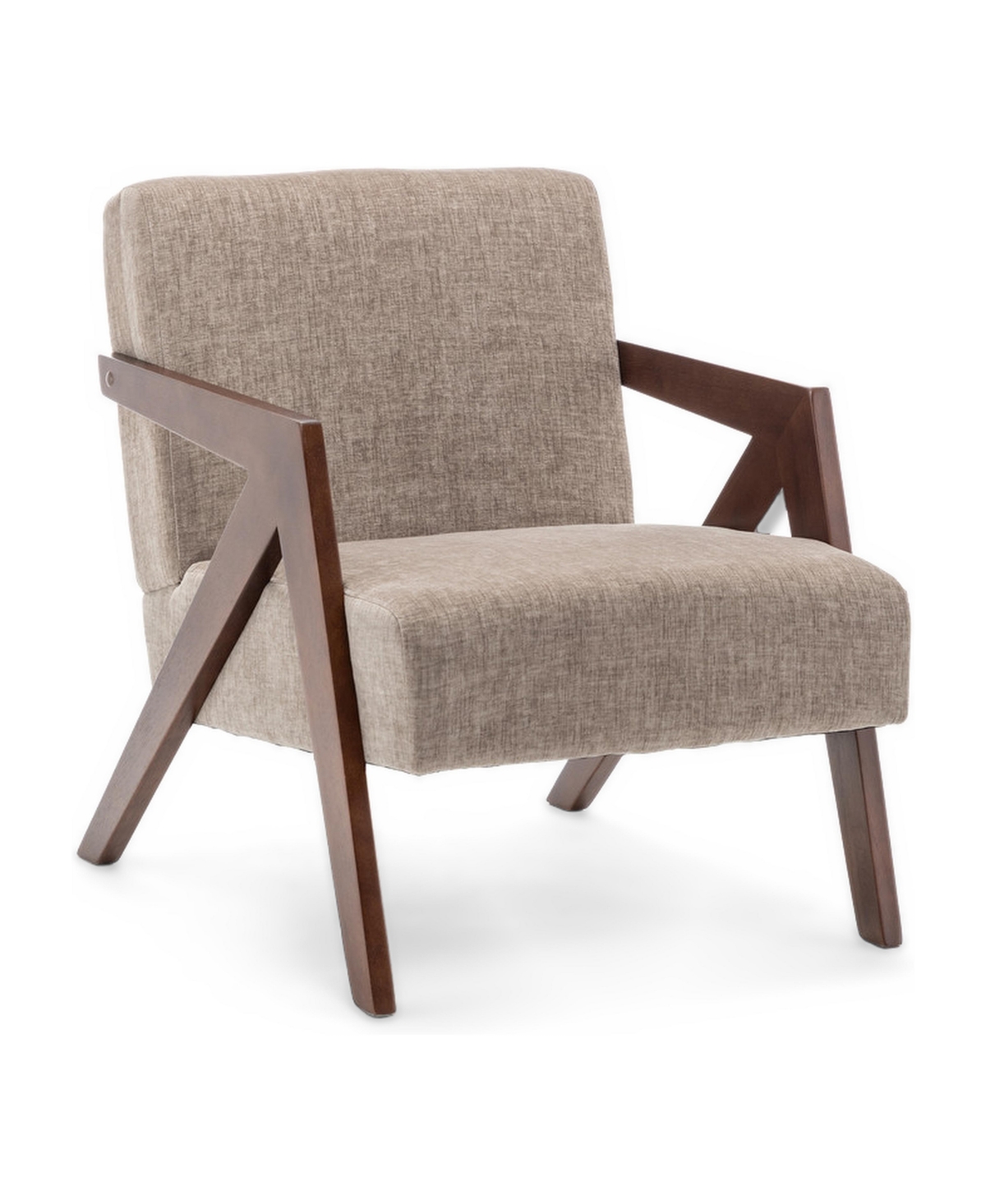 sumyeg Mid Century Modern Accent Chair with Wood Frame and Soft Linen Fabric - Light coffee
