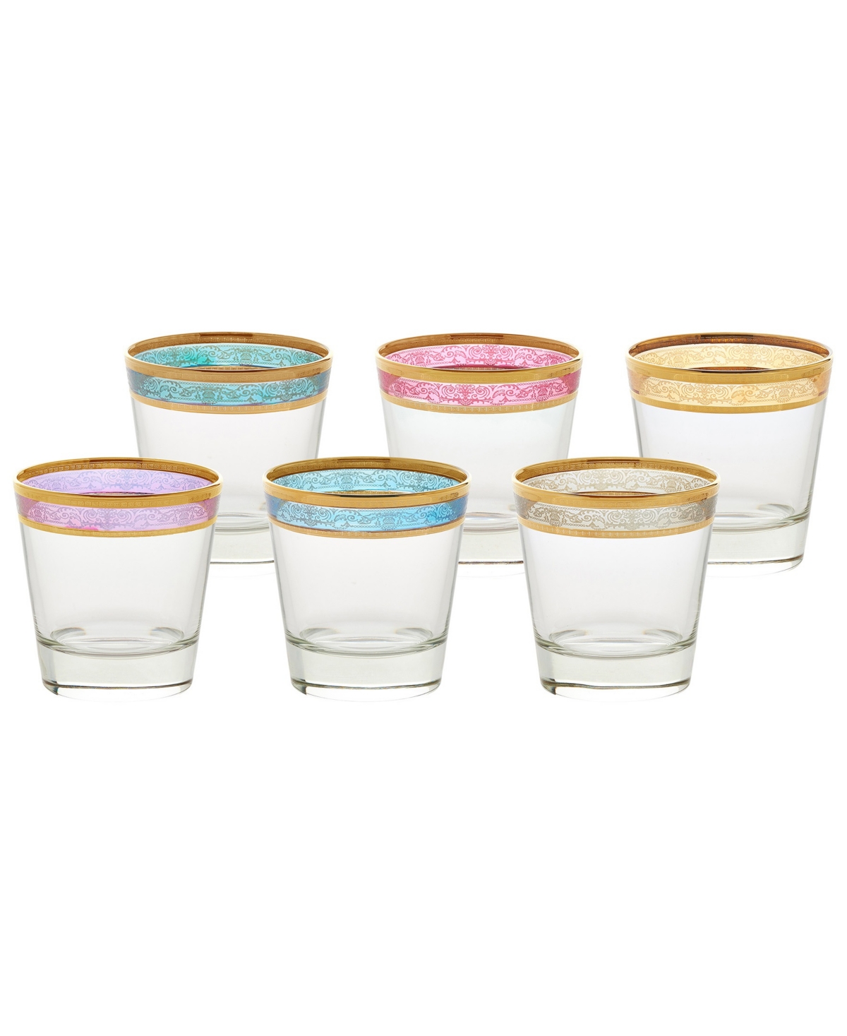 Lorren Home Trends Melania Collection Multicolor Double Old Fashion Glasses, Set of 6