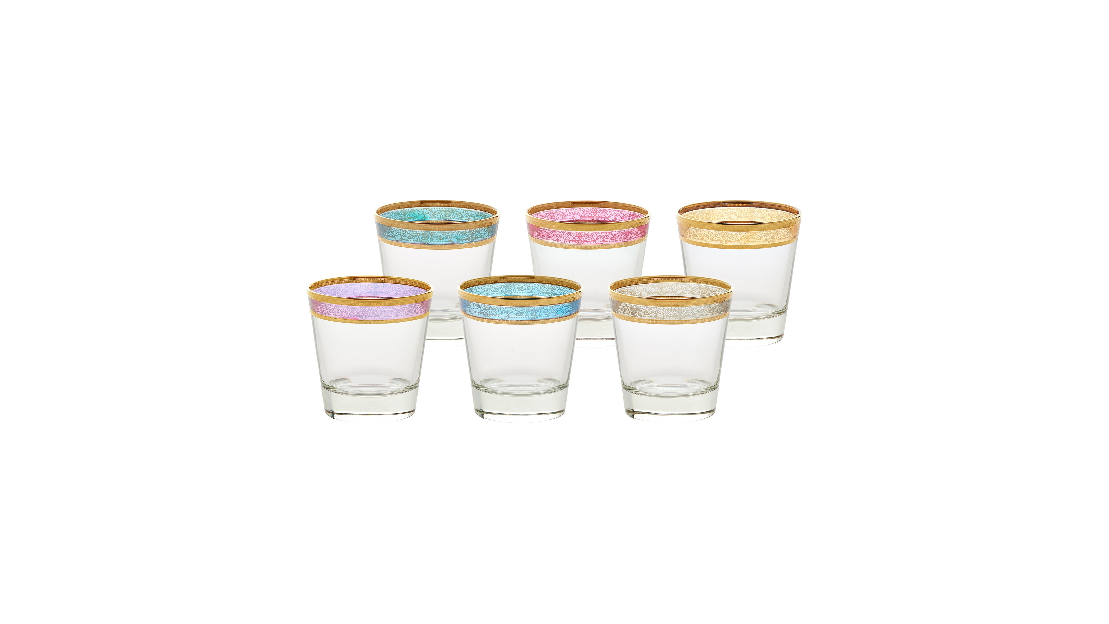 Lorren Home Trends Melania Collection Multicolor Double Old Fashion Glasses, Set of 6
