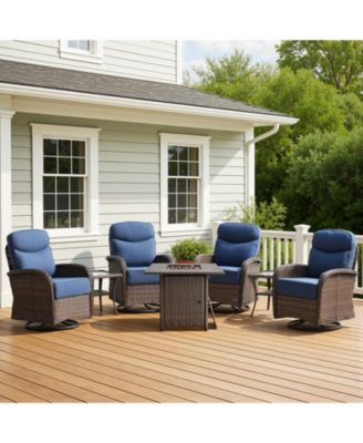 Fire Pit Outdoor Wicker Conversation Furniture Chair Set with 6" Cushions, All-Weather Comfort