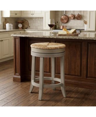 24 Inch Rush and Solid Wood Backless Counter Height Swivel Bar Chair