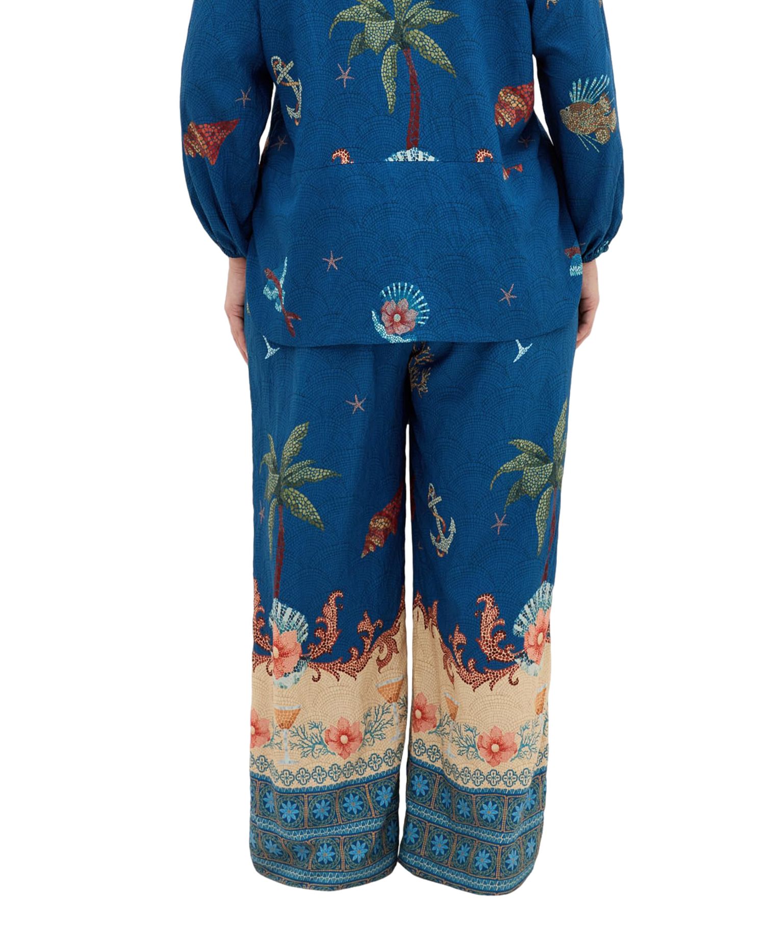 Women's Plus Size Tia Sea Print Wide Leg Pant
