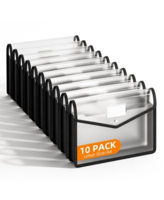 10 Pack Expandable Plastic Document Folders Snap Closure Large Capacity